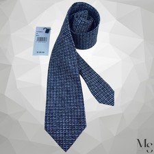 $128 SAKS FIFTH AVENUE Navy Geometric Diamond Square Luxury Silk Tie Italy NWT picture