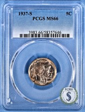 1937-S Buffalo Nickel PCGS MS66 - Premium Gem Flash picture