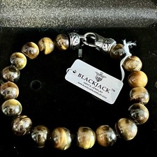 Blackjack Jewelry 10mm Tiger’s Eye Stainless Steel Beaded Bracelet BJS16BTE picture