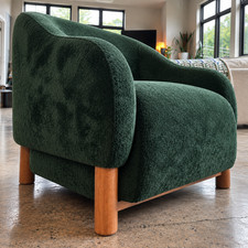 Scandi Modern Green Chenille Club Chair Upholstered Accent Armchair Wood Leg MCM picture