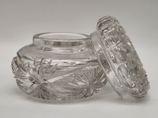 Antique American Brilliant Period CUT GLASS POWDER JAR DISH Lidded 4.5