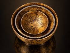 Chinese Gilt Copper Nesting Bowls Set 3 Floral Qianlong Style Marks Vintage picture