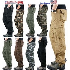 8 Pockets Men's Cargo Pants Cotton Work Trousers Tactical Combat Outdoor Pants picture