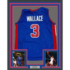 Framed Facsimile Autographed Ben Wallace 35x39 Detroit Blue Reprint Jersey picture
