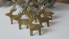 Vintage MCM hammered Brass Reindeer Napkin Rings Set Of 6 picture
