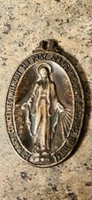 Vintage Catholic Sterling Silver Miraculous Medal Blessed Virgin Mary Pendant picture