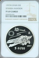 1997 SPAIN SILVER 5 EURO SPANISH AVIATION NGC PF 69 CAMEO RARE TOP POP picture