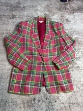 VTG Talbots Pink Green Yellow Plaid Linen Cotton Madras Blazer 10 Formal Career picture