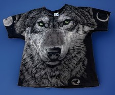 VTG Liquid Blue 1995 Wolf and moon Large T-Shirt Print all over front and back picture