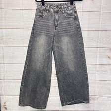 Dazy Grey Acid Wash Wide Leg High Waisted Distressed Denim Jeans Size M picture