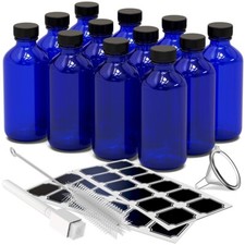 Nevlers 8 oz Boston Round Cobalt Blue Glass Bottles (Set of 12) picture