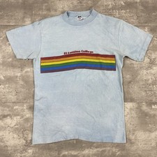 vintage 70s 80s El Camino College rainbow stripe t shirt M Shoreline Sportswear picture