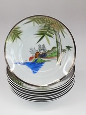 Hayasi Fine China 8pc Vintage Kutani Soup Salad Bowls Asian Scene picture