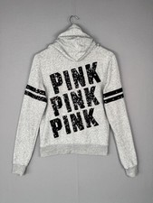 Victoria’s Secret PINK Bling Full Zip Hoodie Size S Gray Marl Sequin Logo Fleece picture