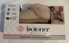 Isotoner Womens Hoodback Slippers XL 9.5-10 Evening Sand Sparkle Faux Fur NIB picture