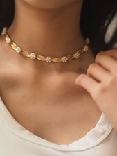Vintage Trifari Style Pearl Choker Necklace Gold Tone Mid Century picture