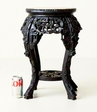 Late Qing Chinese Carved Rosewood Stand Rose Marble and Ornate Imperial Foo Dogs picture
