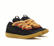 LANVIN Men's Curb Leather Low Top Sneakers Black Multicolor Laces Rubber picture