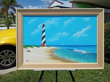 Cape Hatteras Lighthouse original hand painted canvas painting Outer Banks beach picture