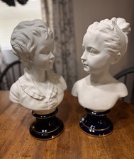 Vintage French Limoges Bisque Porcelain Child Portrait Busts Matching Pair picture