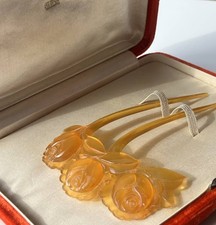 Antique Japanese Nii Yodoyabashi Tortoiseshell Rose Kanzashi Hair Ornament picture
