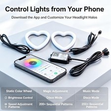 2xSRGB LED Heart-Shaped Angel Eyes Turn Signal Light Dynamic Halo Ring Headlight picture