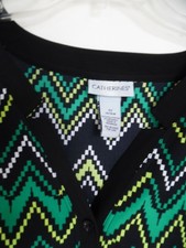 Women's  Catherines Black Multi Color Zigzag Long sleeve  Button Shirt Top sz 0X picture