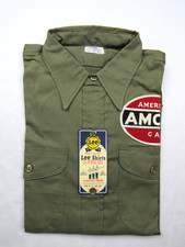 Vtg NOS 1940s Lee Sanforized Work Shirt Amoco Gas Station Attendant Uniform 15 picture