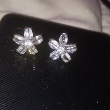 3ctw Rose Cut Diamond Flower Cluster Stud Earrings, Butterfly Closure, Lobe picture
