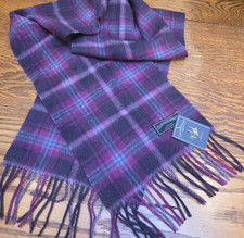 NEW James Pringle Weavers 100% Pure Wool Plaid Fringe Scarf Purple 68 x 10 picture