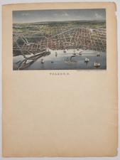 Antique Charles Magnus Toledo Ohio Hand Colored Pictorial Lettersheet c.1858-60 picture