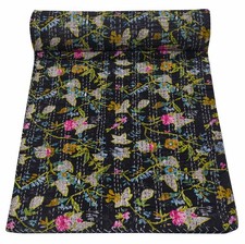 Marubhumi Indian Handmade Vintage Kantha Paradise Quilt Black Queen 90x108 picture