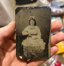 Vintage Antique Original Tintype Portrait Photograph of Seated Woman 1870s picture