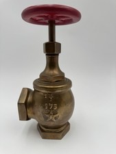 1946 STOCKHAM Brass Fire Valve Red Wheel Steampunk Industrial Decor VTG 1 1/2 picture