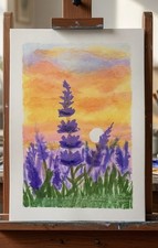 ACEO Art Card Sunset Wildflowers Original Painting picture