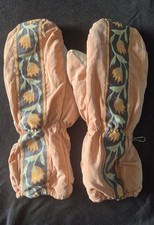 VTG 70s 80s Voodoo Alpine Ski Mittens Salmon Pink Floral Jacquard Snow Gloves picture