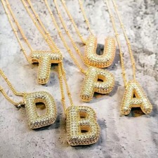 Bling Bling Initial Necklace Gold Tone - Fully Iced Bubble Letter Pendant A-Z picture
