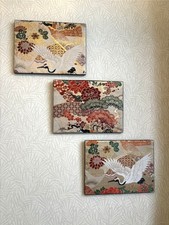 Set of 3 Japanese Vintage Maru Obi Art Panels | Silk Wall Decor | Handmade picture
