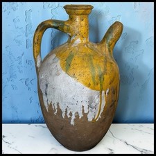 Antique 19th Cent French Yellow Ochre Orjol Jug Large Earthenware Confit Pitcher picture