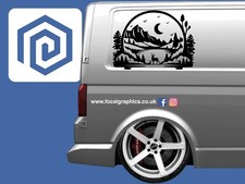 LARGE 2x Mountain Deer Moon Vinyl Decals For Camper Van Caravan Sticker Graphic picture