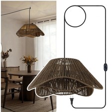 FTL Rattan Plug in Pendant Light 20'' Woven Boho Hanging Lamp Dimmable 3-Lights picture