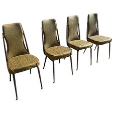 VTG MCM 1960's Chromecraft set 4 Vinyl Chair floral green gold kitchen dining picture