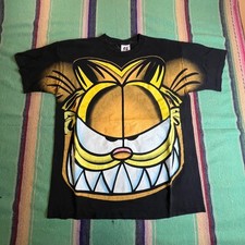 Vintage Signal Garfield T-Shirt Mens L Black All Over Print 90s Single Stitch picture
