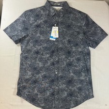 Original Penguin Mens Floral Short Sleeve Button Up Shirt Dark Sapphire M NEW picture