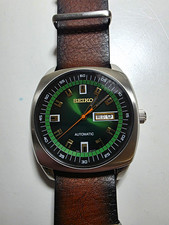 Seiko Recraft Automatic Men's Wristwatch Green Dial Day/Date Brown Leather picture
