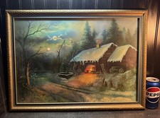 Vtg 1940-50’s Blacksmith Shop Winter Wilson Artist Lithograph Print Wood Frame picture