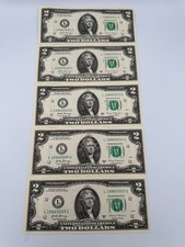 2$ Two Dollar Bills Set of 5 Consecutive 2017A Notes Crisp UNC Uncirculated picture