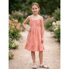 Btween Girls Orange Tiered Spaghetti Strap Sundress Size 10 Casual Summer Dress picture