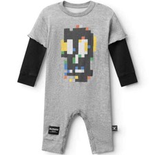 Nununu Baby SOFT PIXEL SKULL OVERALL - HEATHER GREY - 12M picture
