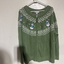 CJ Banks Women’s Olive Green Christmas Sweater Full Zip 2XL picture